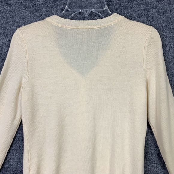 Talbots Cardigan Merino Wool Women Petite S Pale Yellow Pockets Gold Buttons - Picture 10 of 12